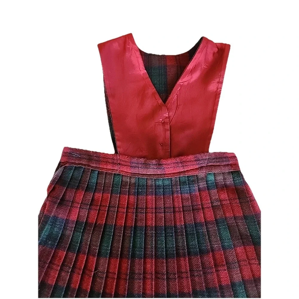 VTG Archie‎ Brown & Son Pleated Skirt Vest Holiday Preppy Red Green Plaid Girl 8